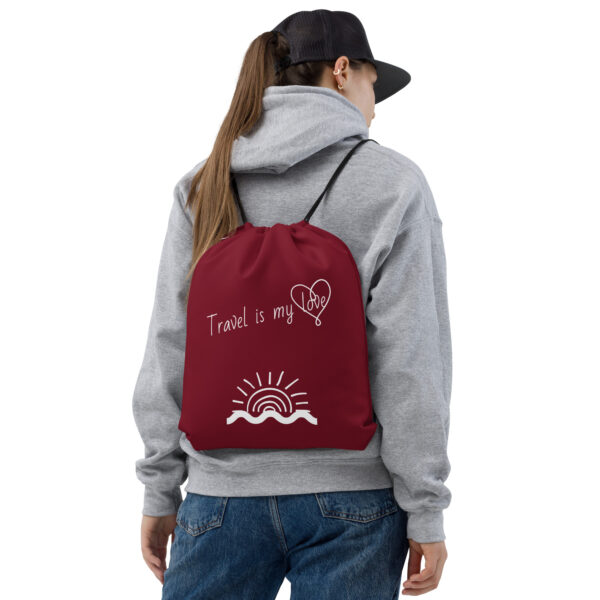 Kordelzug-Beutel “Travel is my love”